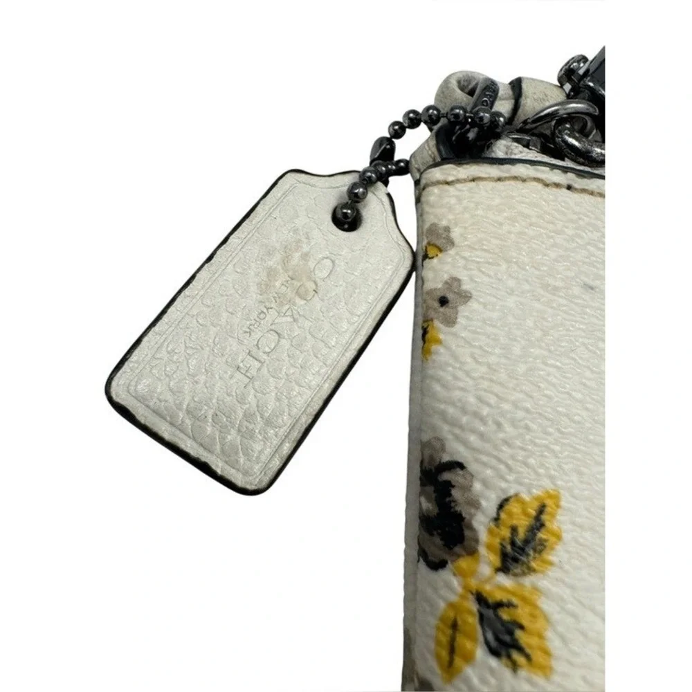 Coach Floral Mini Wristlet Cream Yellow Black Rose Print Zip Pouch